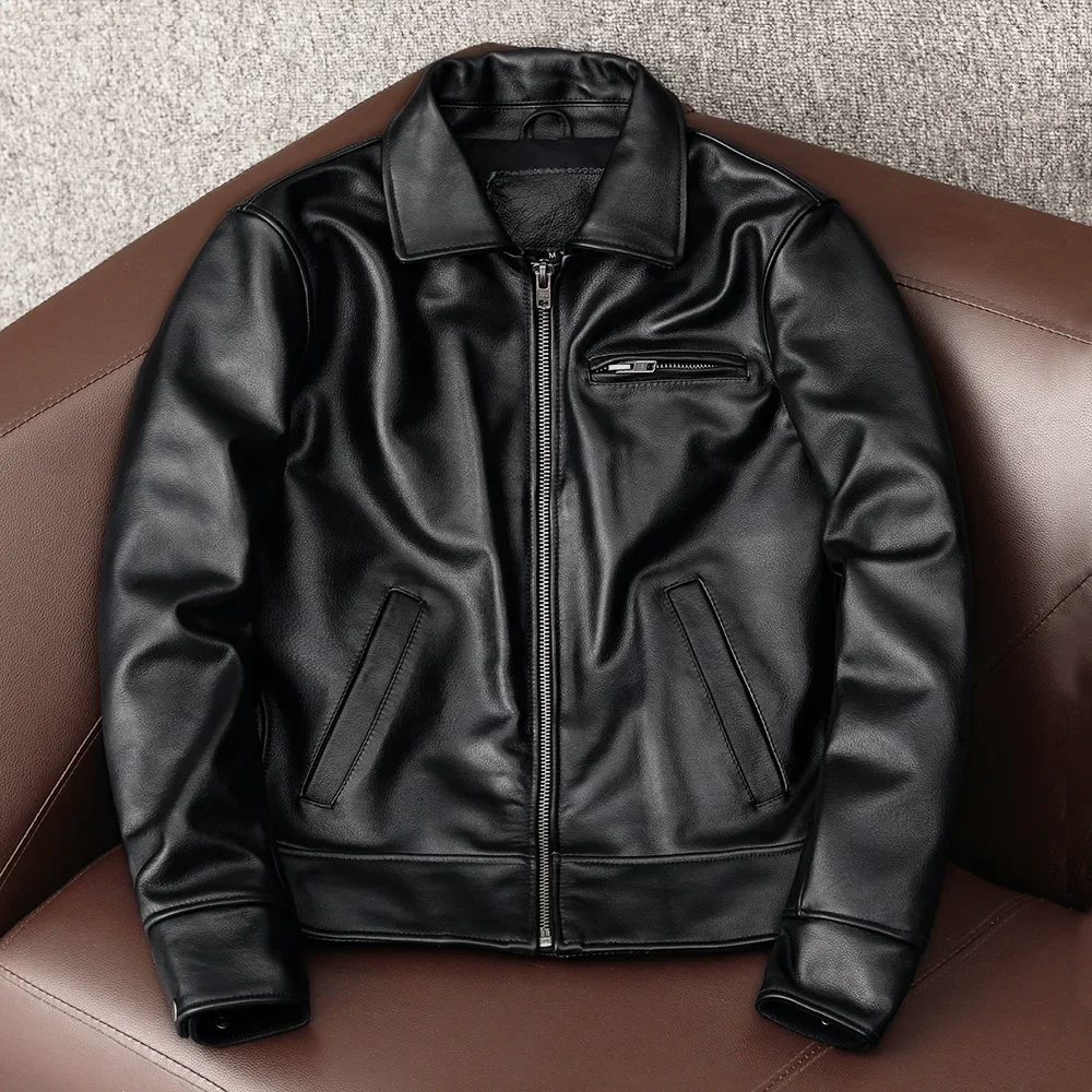 Leather Motorcycle Jacket Biker - جاكيت رجالي من جلد البقر الأصلي