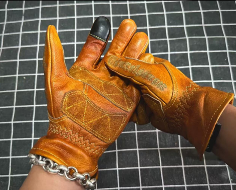 Motorcycle Gloves Leather Knuckle - اليدوية جلد طبيعي الرجعية دراجة نارية