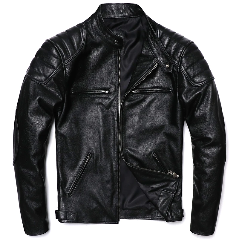 Leather Motorcycle Jacket Biker - الكلاسيكية دراجة نارية سترة جلدية حقيقية