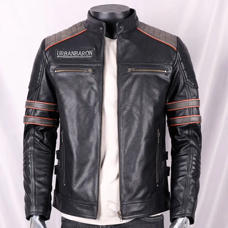 Leather Motorcycle Jacket Biker - جاكيت من الجلد الطبيعي للرجال ،