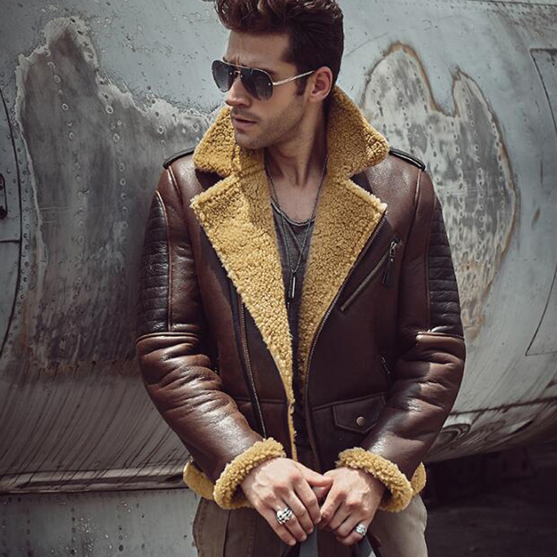 Leather Motorcycle Jacket Biker - معطف رجالي قصير من جلد الغنم