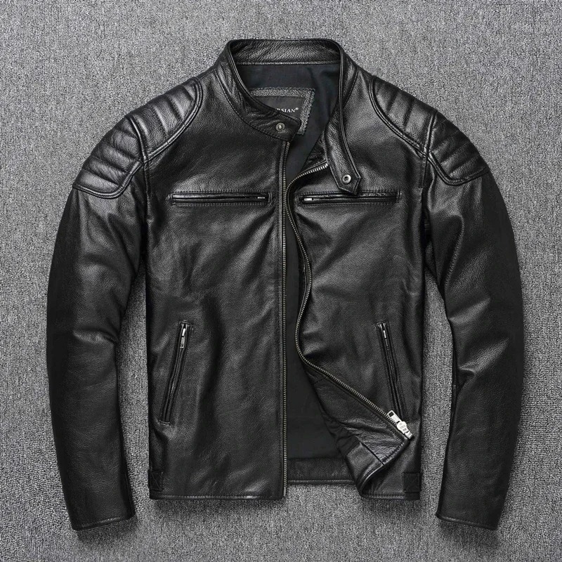 سترة جلدية أصلية من جلد الغنم  - مراجعة Leather Motorcycle Jacket Biker وسعره