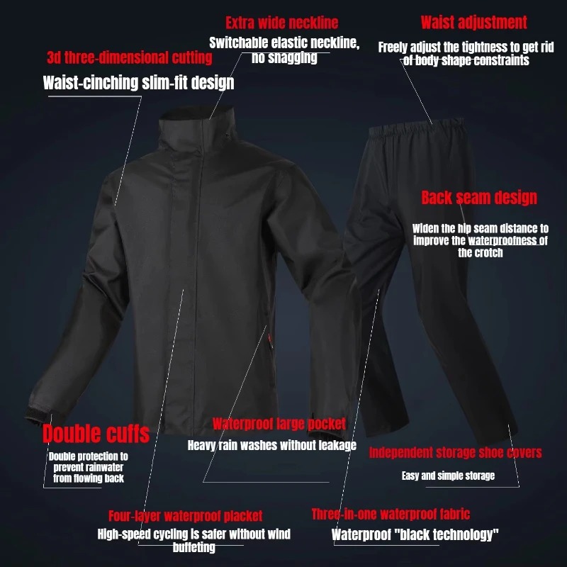 بدلة مطر جديدة سوداء للدراجات  - مراجعة Motorcycle Rain Suit 2 Piece وسعره