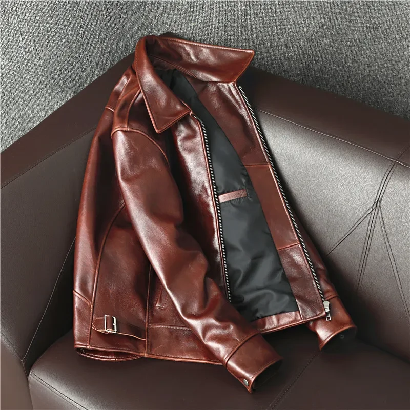 جاكيت رجالي من جلد البقر الأصل - مراجعة Leather Motorcycle Jacket Biker وسعره