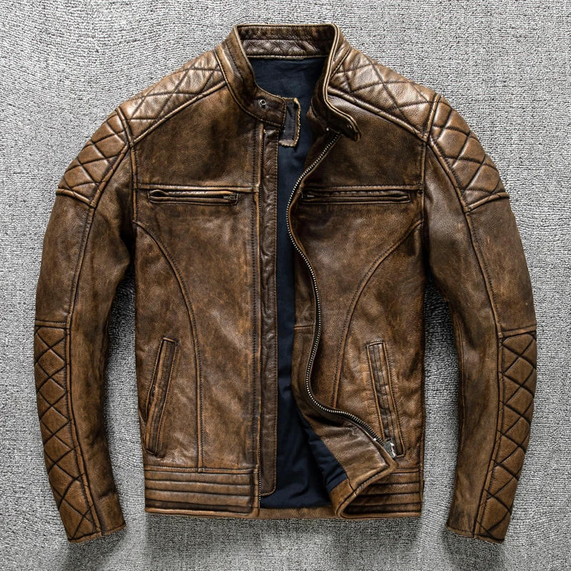 جاكيت جلد رجالي عتيق باللون ال - مراجعة Leather Motorcycle Jacket Biker وسعره