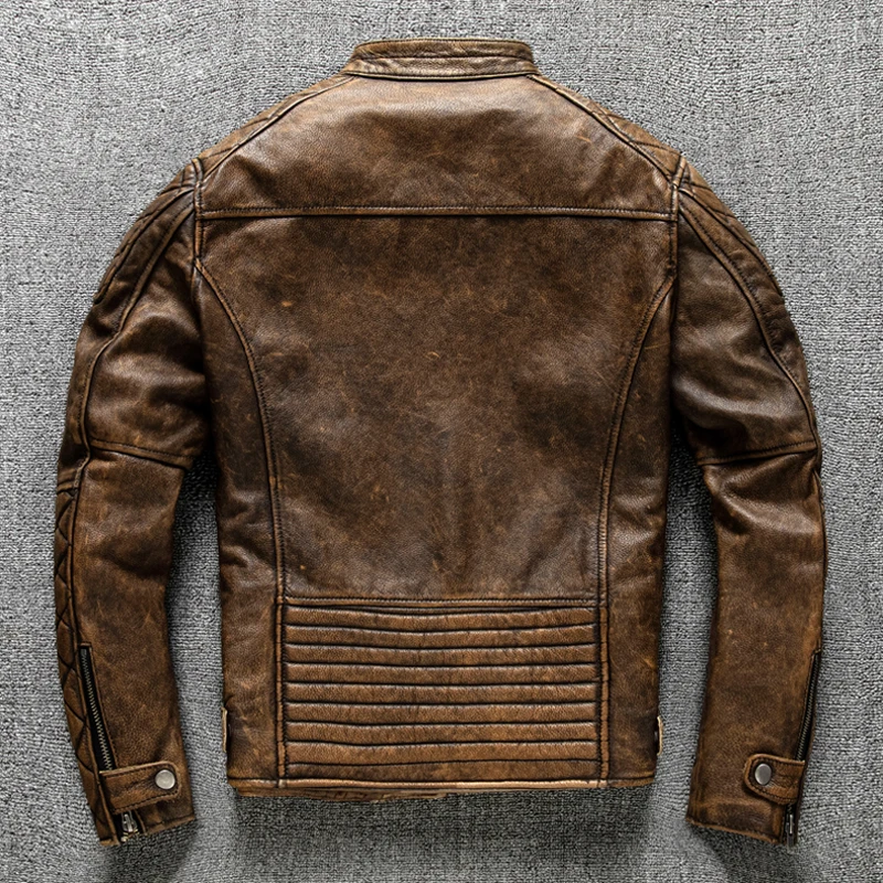 جاكيت جلد رجالي عتيق باللون ال - مراجعة Leather Motorcycle Jacket Biker وسعره