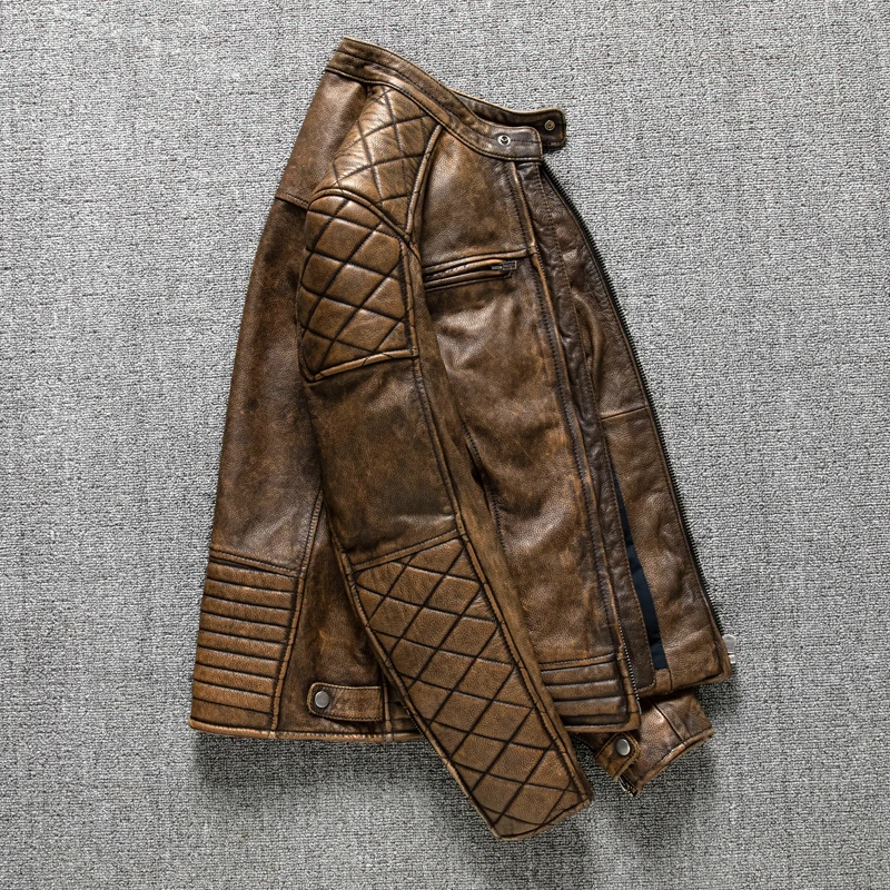 جاكيت جلد رجالي عتيق باللون ال - مراجعة Leather Motorcycle Jacket Biker وسعره