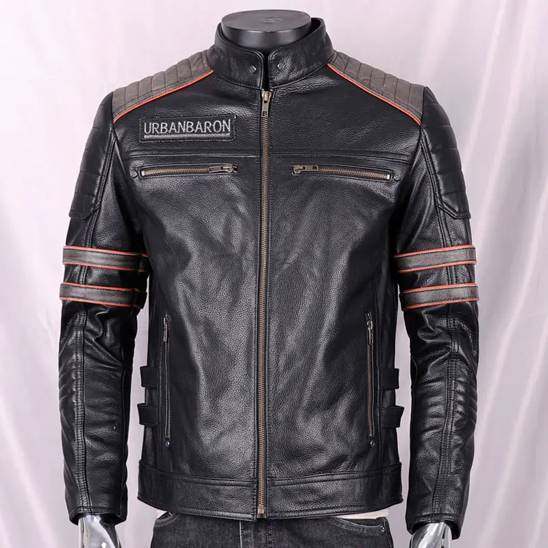 جاكيت من الجلد الطبيعي للرجال  - مراجعة Leather Motorcycle Jacket Biker وسعره