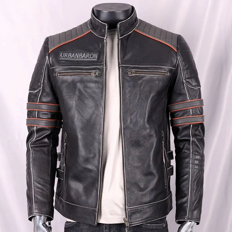 جاكيت من الجلد الطبيعي للرجال  - مراجعة Leather Motorcycle Jacket Biker وسعره