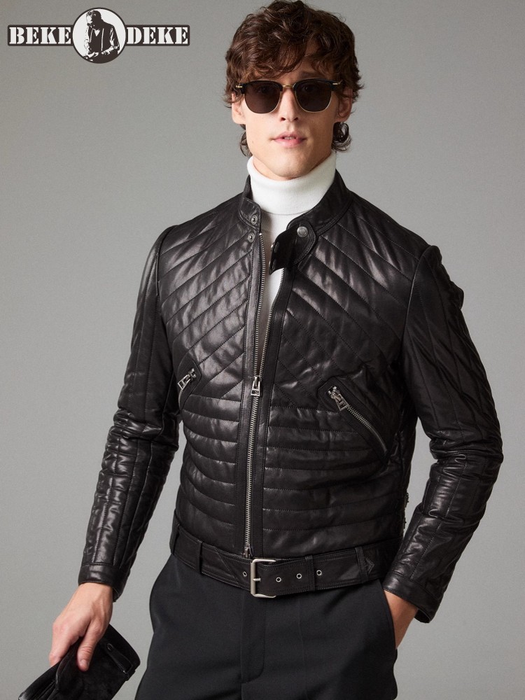 الذكور سترة جلدية حقيقية الوقو - مراجعة Leather Motorcycle Jacket Biker وسعره