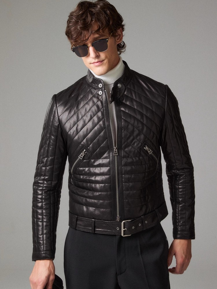 الذكور سترة جلدية حقيقية الوقو - مراجعة Leather Motorcycle Jacket Biker وسعره