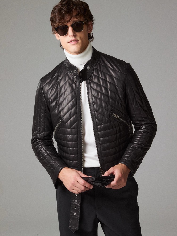الذكور سترة جلدية حقيقية الوقو - مراجعة Leather Motorcycle Jacket Biker وسعره