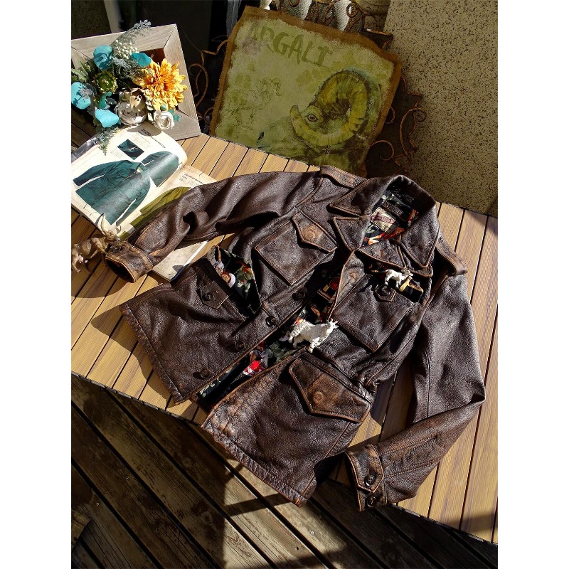 جاكيت رجالي من الجلد الطبيعي ب - مراجعة Leather Motorcycle Jacket Biker وسعره