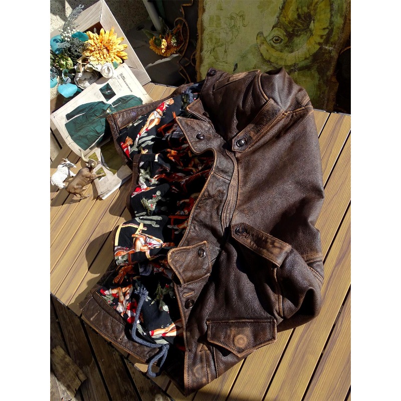 جاكيت رجالي من الجلد الطبيعي ب - مراجعة Leather Motorcycle Jacket Biker وسعره