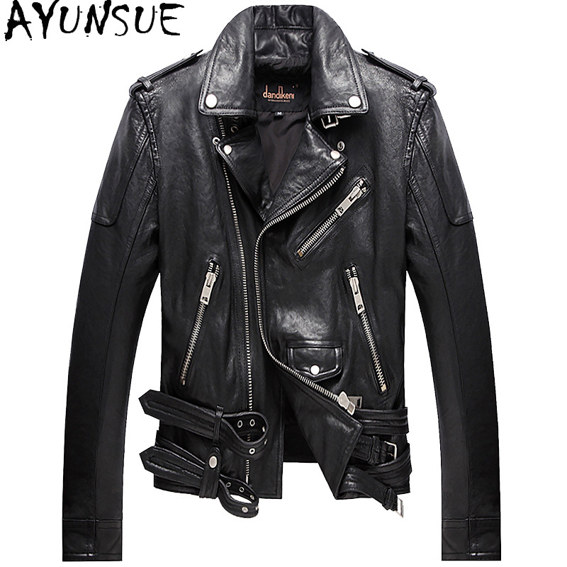 AYUNSUE جلد الغنم الحقيقي 100% - مراجعة Leather Motorcycle Jacket Biker وسعره