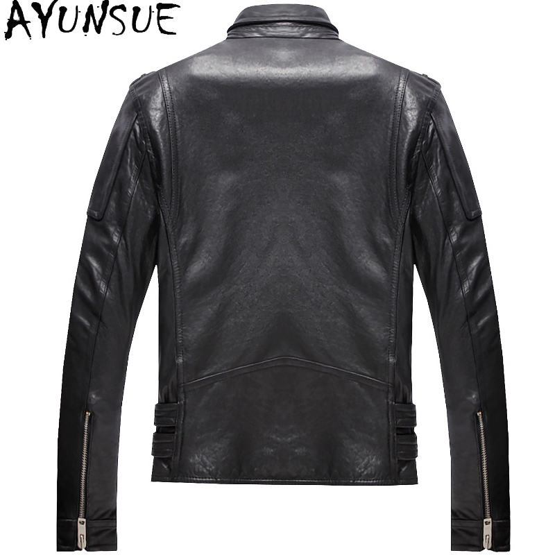 AYUNSUE جلد الغنم الحقيقي 100% - مراجعة Leather Motorcycle Jacket Biker وسعره