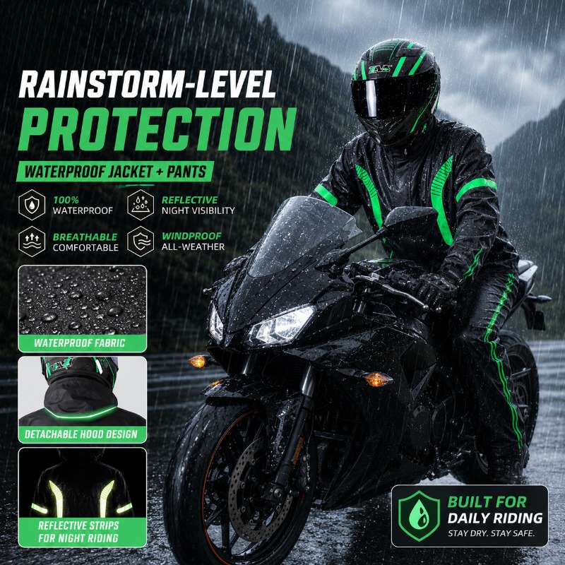 بدلة واقية من المطر للدراجات ا - مراجعة Motorcycle Riding Jacket Waterproof وسعره