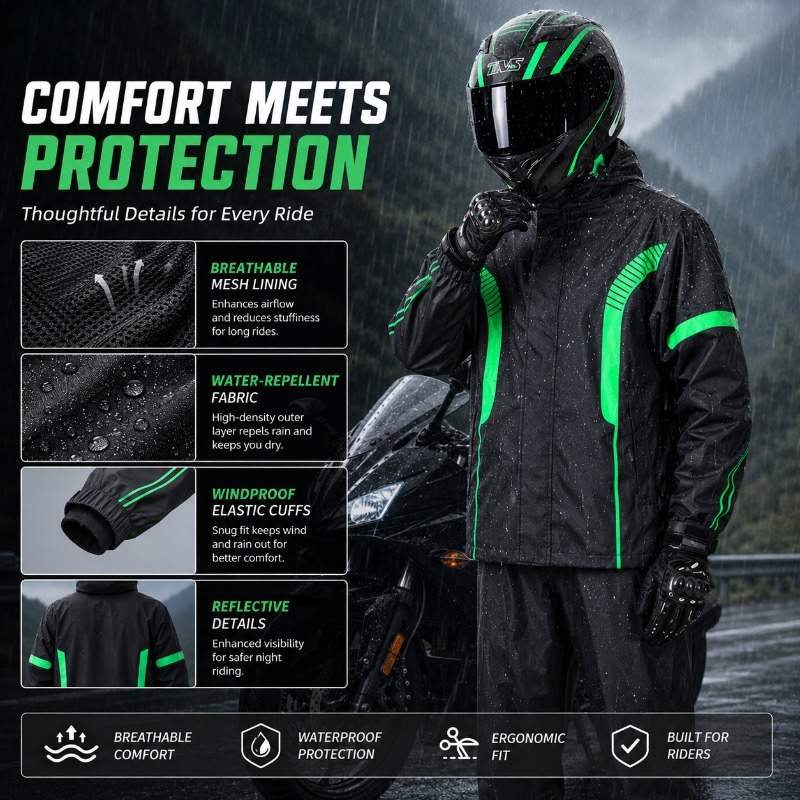 بدلة واقية من المطر للدراجات ا - مراجعة Motorcycle Riding Jacket Waterproof وسعره